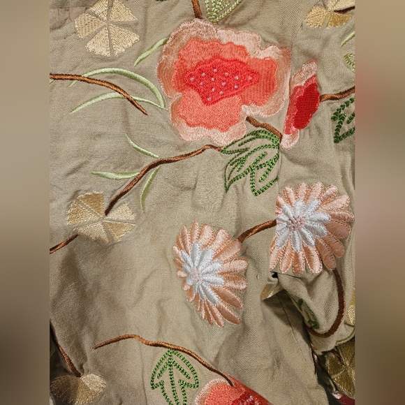 Ann Trinity Top Womens Small Brown Floral Embroidered Button Up Shirt Blouse - Picture 2 of 4